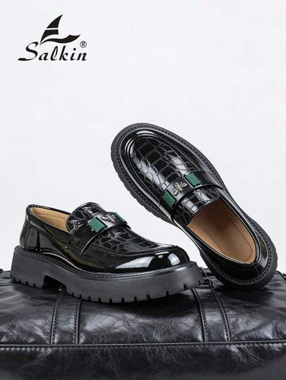 Salkin أحذية رجالية مصممة بأناقة من نوع لوفرز سهلة الارتداء، أحذية رسمية أنيقة للرجل مزينة بنقش النحلة، جلد علوي ناعم ومريح، أسطح قوية وصلبة، مناسبة للاستخدام اليومي العادي والأعمال والحفلات والزفاف، هدية مثالية للربيع والصيف والخريف، أناقة المال القديم