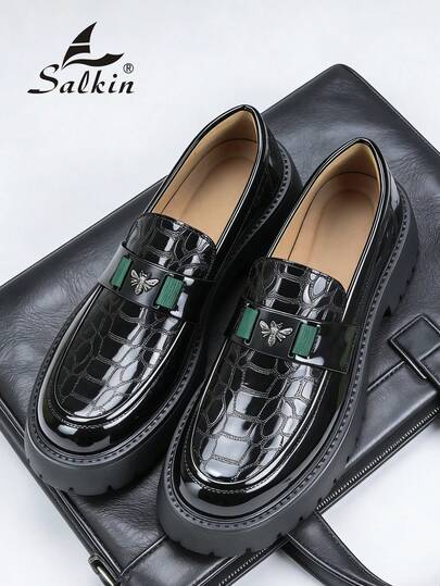 Salkin أحذية رجالية مصممة بأناقة من نوع لوفرز سهلة الارتداء، أحذية رسمية أنيقة للرجل مزينة بنقش النحلة، جلد علوي ناعم ومريح، أسطح قوية وصلبة، مناسبة للاستخدام اليومي العادي والأعمال والحفلات والزفاف، هدية مثالية للربيع والصيف والخريف، أناقة المال القديم