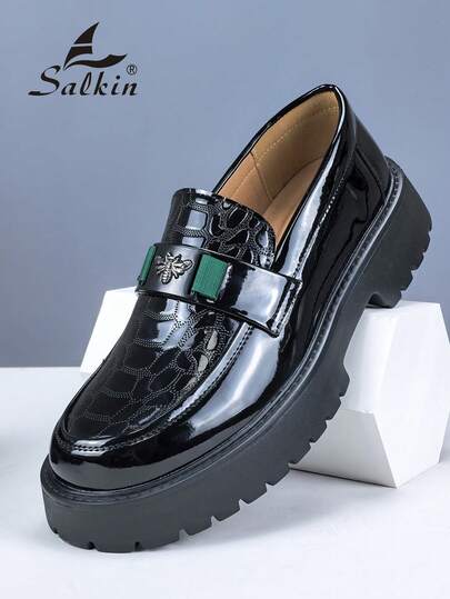 Salkin أحذية رجالية مصممة بأناقة من نوع لوفرز سهلة الارتداء، أحذية رسمية أنيقة للرجل مزينة بنقش النحلة، جلد علوي ناعم ومريح، أسطح قوية وصلبة، مناسبة للاستخدام اليومي العادي والأعمال والحفلات والزفاف، هدية مثالية للربيع والصيف والخريف، أناقة المال القديم