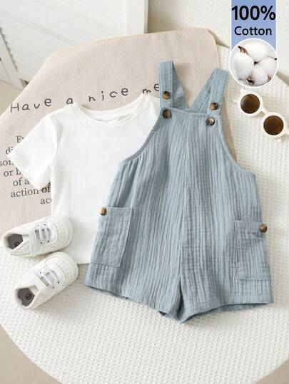 SHEIN رومبير رضيع صبي/بنت جديد مزينة بنمط مخطط جميل، متعددة الاستخدامات للربيع/الصيف للداخل والخارج، اليومي، الرياضة، اللعب، الحفلات، التصوير الفوتوغرافي، العطلات
