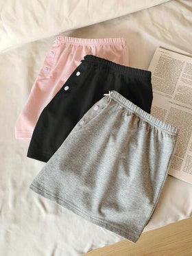 SHEIN EZwear 3 قطع مجموعة شورت كاجوال مُحبوكة للنساء، باللون الأسود/الرمادي/الوردي، صيفي