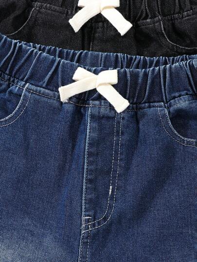 شورت جينز مرن الخصر مع جيوب للأولاد المراهقين، طقم من قطعتين، ملابس كاجوال يومية للشارع الحضري