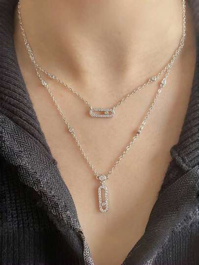 قلادة فضية مع قلادة معلقة من الزركونيا، مناسبة للارتداء اليومي والمناسبات والحفلات والهدايا لشهر رمضان وعيد الأضحى