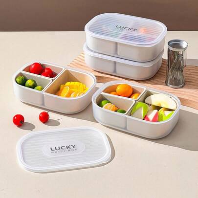 1 قطعة/مجموعة صندوق غداء بلاستيكي مطبوع بأشكال جميلة مع 3 حجرات قابلة للفصل، حاوية تخزين طعام محمولة للسلطات والفواكه، صندوق بنتو كبير السعة مقسم، مسموح باستخدامه في الثلاجة والميكروويف، محكم الإغلاق ومانع للتسرب، صندوق حفظ طازج للثلاجة، مناسب لاستخدام ال