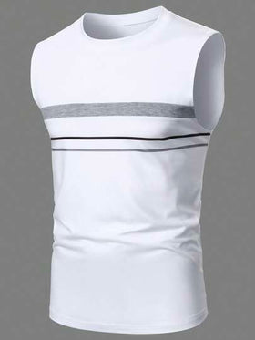 Manfinity Homme طقم ملابس علوية كاجوال بياقة دائرية مطبوعة بخطوط وشورت جيب مائل بطراز الهيب هوب الشارع للرجال