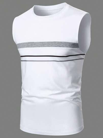 Manfinity Homme طقم ملابس علوية كاجوال بياقة دائرية مطبوعة بخطوط وشورت جيب مائل بطراز الهيب هوب الشارع للرجال