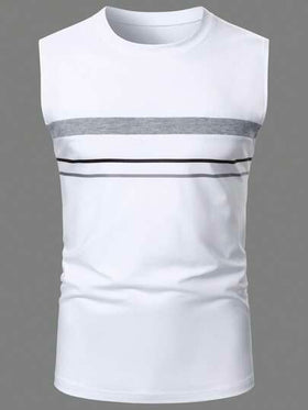 Manfinity Homme طقم ملابس علوية كاجوال بياقة دائرية مطبوعة بخطوط وشورت جيب مائل بطراز الهيب هوب الشارع للرجال