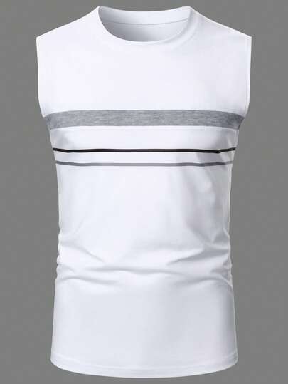Manfinity Homme طقم ملابس علوية كاجوال بياقة دائرية مطبوعة بخطوط وشورت جيب مائل بطراز الهيب هوب الشارع للرجال