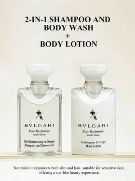 Bvlgari مجموعة مكونة من 40 مل غسول جسم + 40 مل كريم ترطيب جسم بعطر الشاي الأبيض. مجموعة عناية بالشعر محمولة. عطر طويل الأمد.