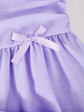 SHEIN Sparklyn فستان قميص أنيق للبنات بلون سادة منسوج ومطوي، مزين بفيونكة، مناسب للارتداء اليومي الكاجوال في الربيع والصيف