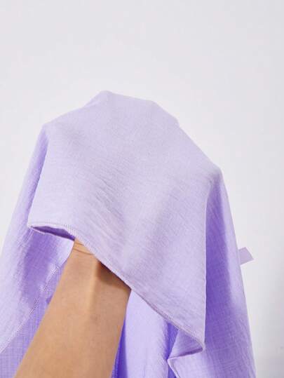 SHEIN Sparklyn فستان قميص أنيق للبنات بلون سادة منسوج ومطوي، مزين بفيونكة، مناسب للارتداء اليومي الكاجوال في الربيع والصيف