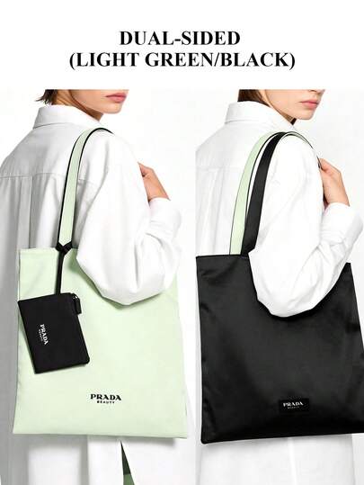 Prada حقيبة يد كبيرة وردية مجموعة حقيبة مكياج للسفر مع جيب أسود قابل للفصل لتخزين مريح