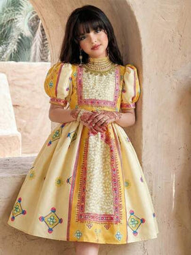 SHEIN رمضان فستان بنات مراهقات مريح وبسيط بياقة مستديرة وأكمام بالون، مناسب لعيد الحب وعيد الميلاد