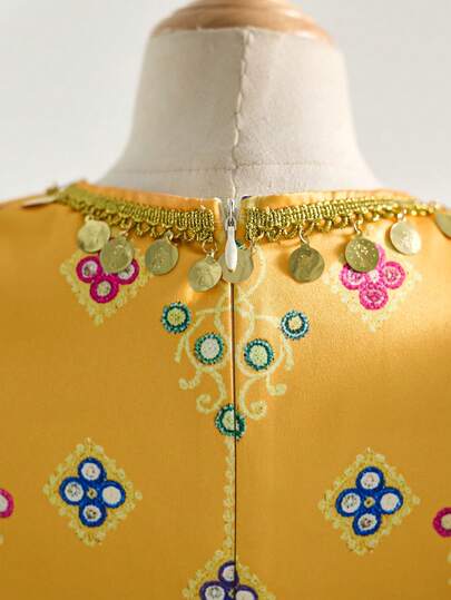 SHEIN رمضان فستان بنات مراهقات مريح وبسيط بياقة مستديرة وأكمام بالون، مناسب لعيد الحب وعيد الميلاد