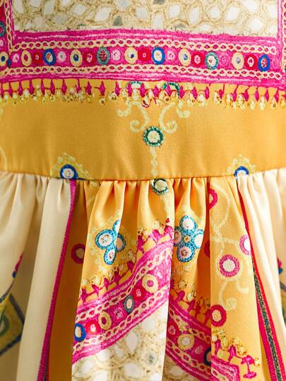 SHEIN رمضان فستان بنات مراهقات مريح وبسيط بياقة مستديرة وأكمام بالون، مناسب لعيد الحب وعيد الميلاد