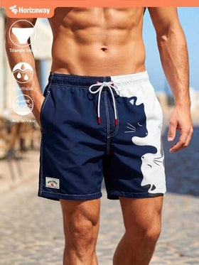 Manfinity Swimmode شورتات شاطئ للرجال بجيب وطباعة ألوان متباينة