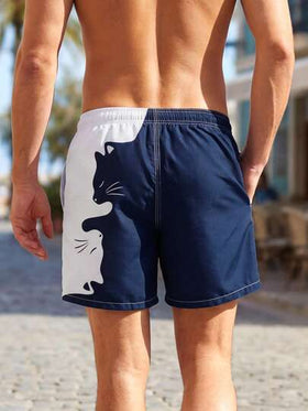 Manfinity Swimmode شورتات شاطئ للرجال بجيب وطباعة ألوان متباينة