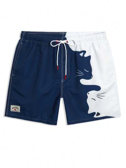Manfinity Swimmode شورتات شاطئ للرجال بجيب وطباعة ألوان متباينة