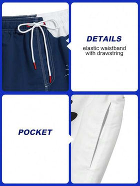 Manfinity Swimmode شورتات شاطئ للرجال بجيب وطباعة ألوان متباينة