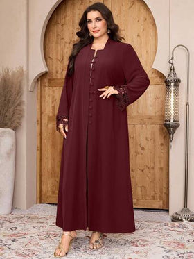 Al Najma عباية نسائية كبيرة الحجم بياقة مربعة مزينة بالدانتيل، أنيقة بأكمام طويلة
