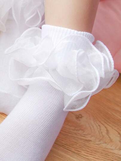 زوج من جوارب القطن الكبيرة للبنات مزينة بالدانتيل، جوارب قصيرة بطراز أميرة أنيق لإطلالة حفلات