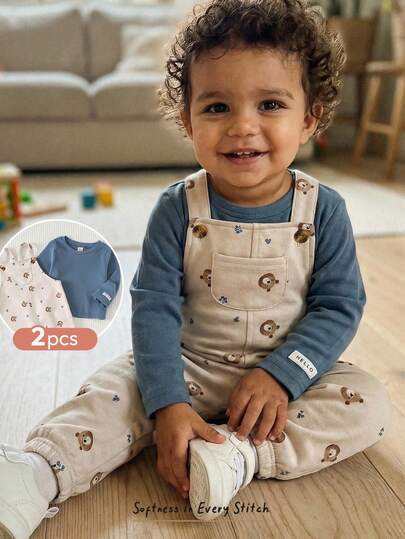 Cozy Pixies مجموعة ملابس علوية طويلة الأكمام ذات رقبة دائرية ناعمة وبنطال مطاطي للأطفال الصبيان، لون أزرق داكن، ملابس كاجوال جميلة للاستخدام اليومي، قطعتان