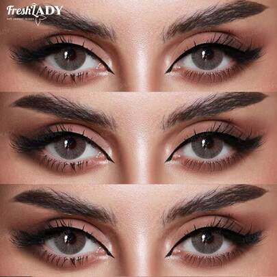 FRESH LADY زوج من عدسات لاصقة ملونة للاستخدام السنوي من نوع Freshlady بقطر 14.20 مم، بتصميم دمية كبيرة رمادية اللون، عدسات لاصقة تجميلية ناعمة، مناسبة للموضة اليومية والمكياج والحفلات الترفيهية