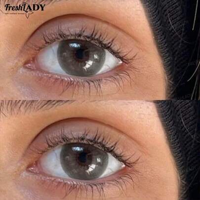 FRESH LADY زوج من عدسات لاصقة ملونة للاستخدام السنوي من نوع Freshlady بقطر 14.20 مم، بتصميم دمية كبيرة رمادية اللون، عدسات لاصقة تجميلية ناعمة، مناسبة للموضة اليومية والمكياج والحفلات الترفيهية