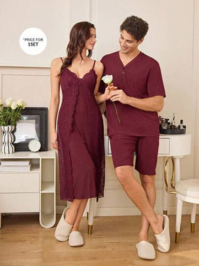 SHEIN بيجامة رجالية كاجوال بياقة على شكل حرف V وسحاب نصفي وأكمام قصيرة وشورت، بتصميم فضفاض بلون واحد للارتداء المنزلي