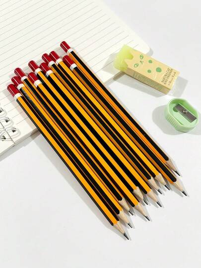 6 أقلام رصاص خشبية مخططة باللون الأصفر، رأس 0.7 مم متوسط، درجة صلابة HB، مناسبة للطلاب والاستخدام المكتبي، موسم العودة إلى المدرسة