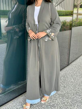 Al Najma عباءة نسائية طويلة الأكمام ذات طباعة بسيطة للاستخدام اليومي
