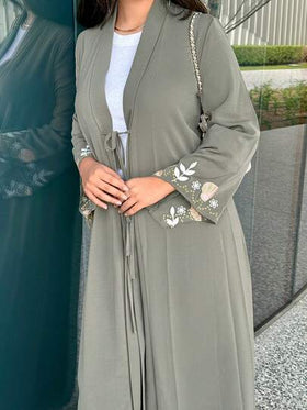 Al Najma عباءة نسائية طويلة الأكمام ذات طباعة بسيطة للاستخدام اليومي