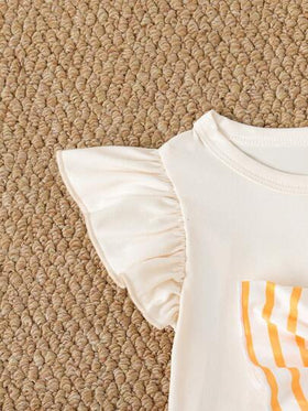 SHEIN Playful Pals 3 حزمة تيشيرتات بناتية كاجوال مزينة بطبعات الأزهار والخطوط مع كشكشة على الذيل وياقة مستديرة، ناعمة ومريحة، مناسبة للخروجات الربيعية والصيفية والهدايا، من 3 أشهر إلى 3 سنوات