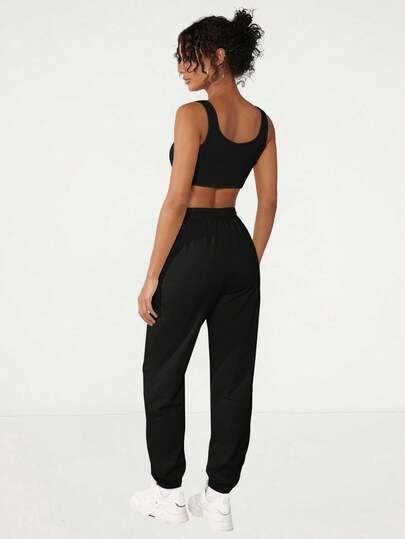 SHEIN BASICS بنطلون رياضي نسائي بجيب وسحاب