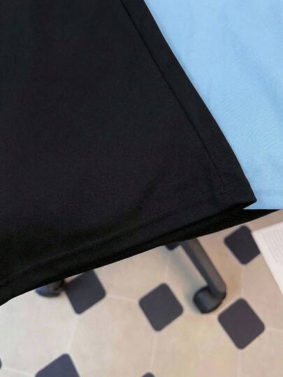 SHEIN طقم قصير الأكمام بطباعة شعار للمراهقين وشورت كاجوال