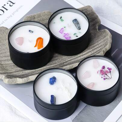شمعة معطرة بزهور جافة بلورية 1 قطعة - 4 روائح مختلفة، شمع صويا طبيعي، عطر طويل الأمد بدون دخان، وعاء أسود مطفي، مناسبة لموسم الزفاف والعيد والديكور المنزلي وطاولات الضيوف وغرف النوم والعطور والهدايا والحفلات والتصوير