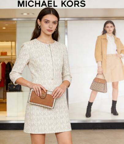 Michael Kors محفظة نسائية أنيقة وبسيطة للجيب الأمامي، مصنوعة من الجلد، مزودة بتقنية حجب RFID، لحفظ بطاقات الائتمان، وحافظة صغيرة للعملات المعدنية.