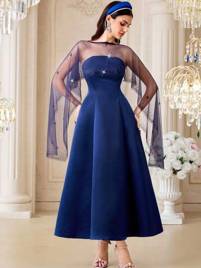 Modelyn فستان شال مرصع بالراين ستون أنيق للسيدات
