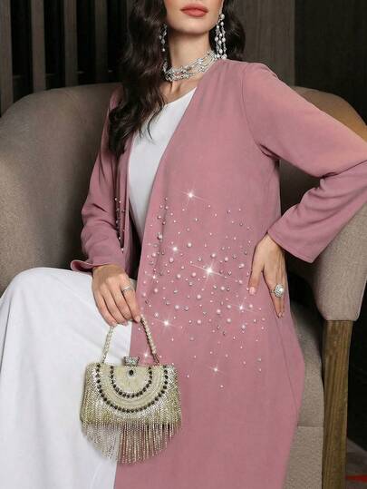 Yasmyna عباءة أنيقة للنساء بأكمام طويلة وخرز منتفخ، للربيع والصيف