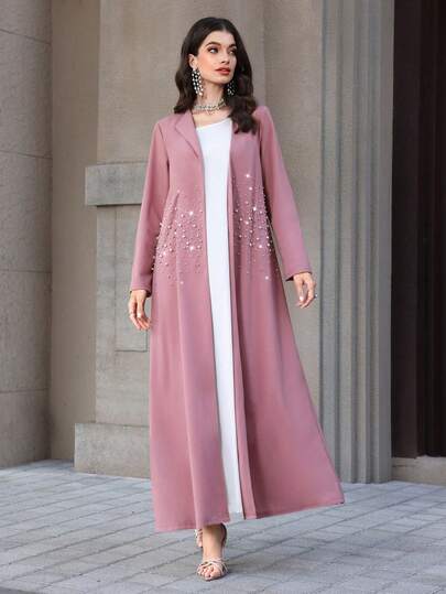 Yasmyna عباءة أنيقة للنساء بأكمام طويلة وخرز منتفخ، للربيع والصيف
