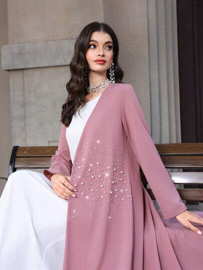 Yasmyna عباءة أنيقة للنساء بأكمام طويلة وخرز منتفخ، للربيع والصيف