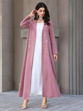 Yasmyna عباءة أنيقة للنساء بأكمام طويلة وخرز منتفخ، للربيع والصيف