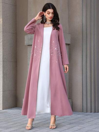 Yasmyna عباءة أنيقة للنساء بأكمام طويلة وخرز منتفخ، للربيع والصيف