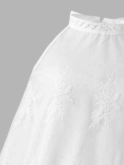 SHEIN فستان أنيق للفتيات المراهقات، فستان أميرة جميل، لون المشمش، طوق واقف، زخرفة مطرزة رائعة، قصة A-line بدون أكمام، فستان أميرة رائع
