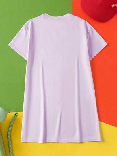 LOONEY TUNES X SHEIN ملابس منزلية للبنات المراهقات بياقة مستديرة وأكمام قصيرة مطبوعة بطريقة جميلة