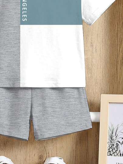 SHEIN مجموعة تي شيرت كم قصير بياقة طاقم، أساسي متعدد الاستخدامات، أنيق وعصري، مناسب للربيع والصيف، ملائم للأطفال الصغار