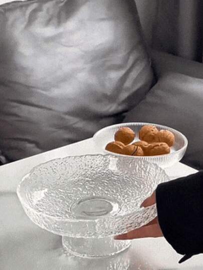 طبق زجاجي للفاكهة، طبق حلوى للمعيشة، طبق كعك وفواكه وجوز إبداعي صغير، طبق فاكهة مجففة، وعاء تقديم عالي القاعدة، وعاء زجاجي سميك مقاوم للحرارة، أدوات مائدة زجاجية متعددة الوظائف، مناسبة للمعيشة والمطبخ وغرفة الطعام، تصميم حافة غير متماثل، ديكور منزلي، أساس