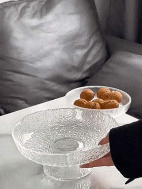طبق زجاجي للفاكهة، طبق حلوى للمعيشة، طبق كعك وفواكه وجوز إبداعي صغير، طبق فاكهة مجففة، وعاء تقديم عالي القاعدة، وعاء زجاجي سميك مقاوم للحرارة، أدوات مائدة زجاجية متعددة الوظائف، مناسبة للمعيشة والمطبخ وغرفة الطعام، تصميم حافة غير متماثل، ديكور منزلي، أساس