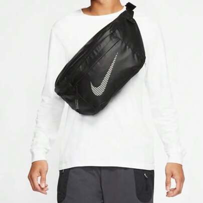 Nike حقيبة كتف/حقيبة كروس بودي/حقيبة خصر عاكسة للضوء من نايكي، تصميم للجنسين/للأزواج، أسود