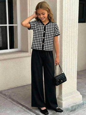 SHEIN طقم تي شيرت وبنطلون بطبعة هاوندزتوث للفتيات المراهقات